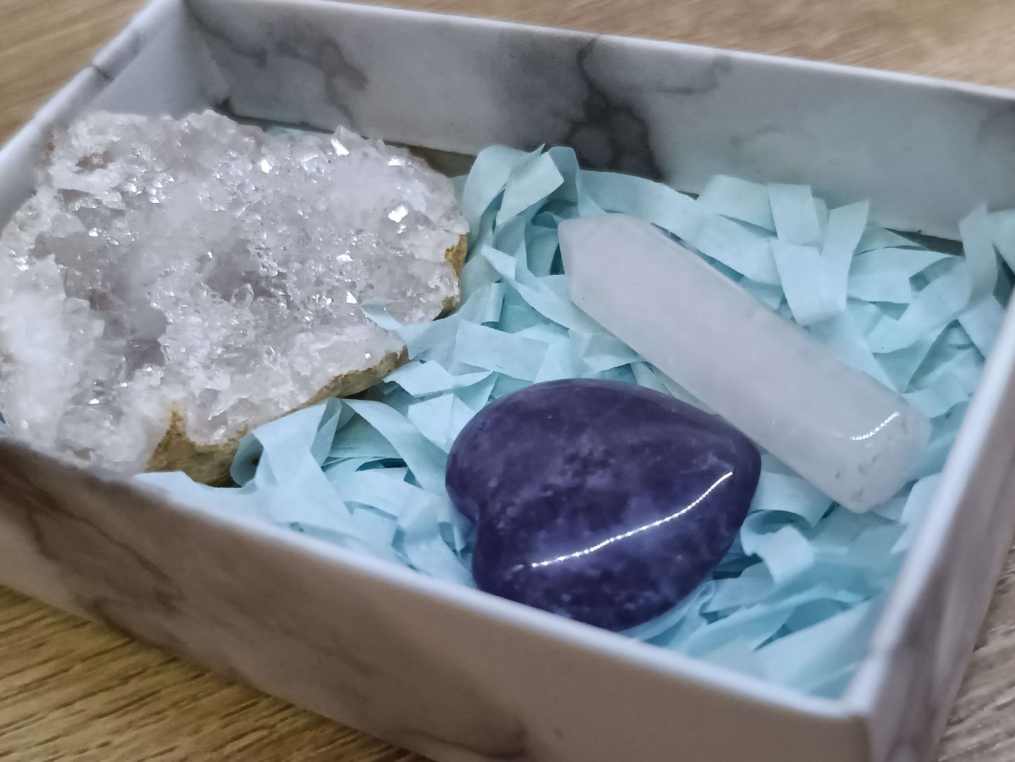 Amethyst Heart/Rose Quartz Pillar and Geode Crystal set