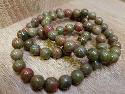 Bracelet de perles d'unakite avec pièce de géode naturelle