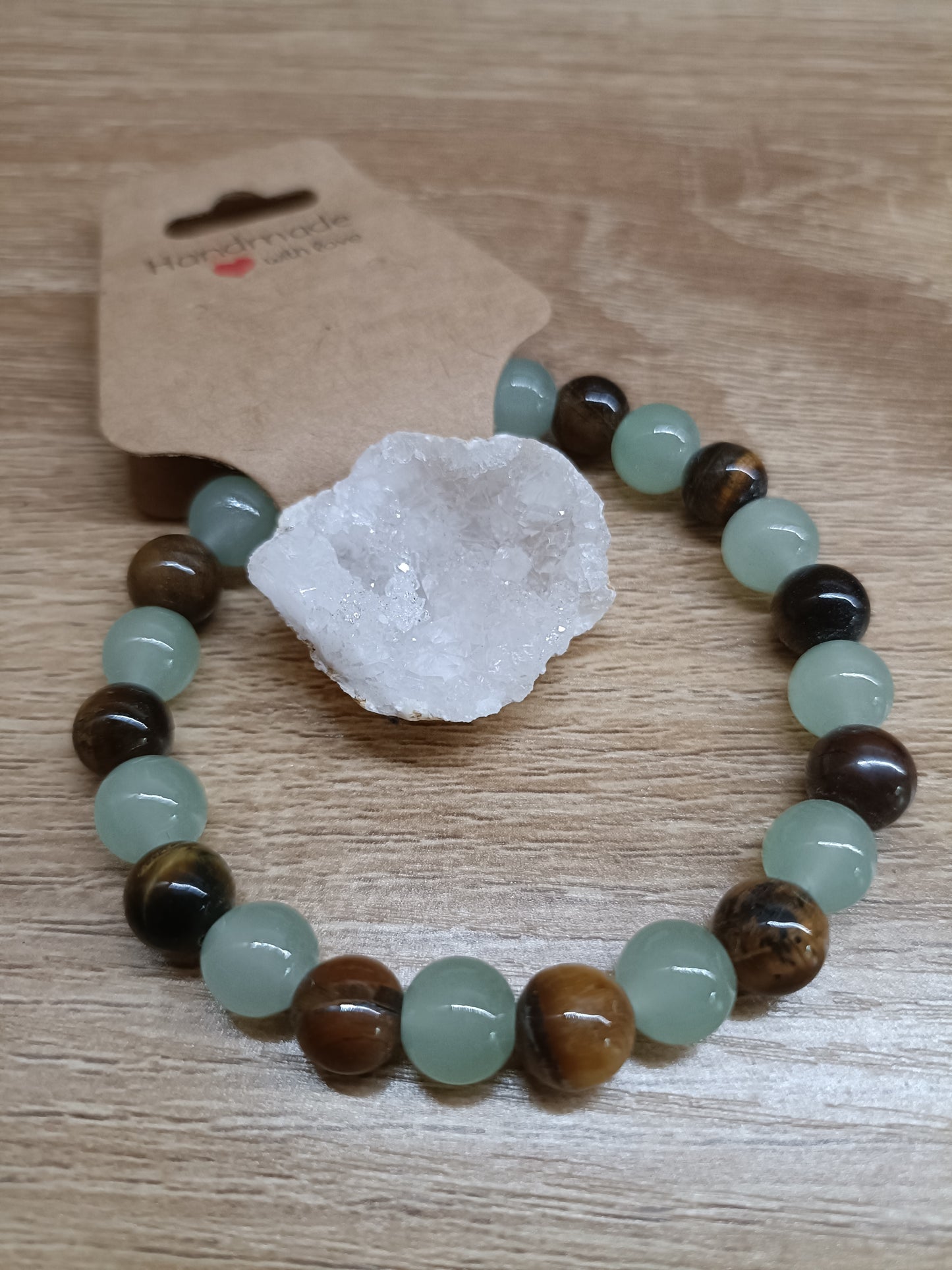 Bracelet œil de tigre et aventurine verte avec géode