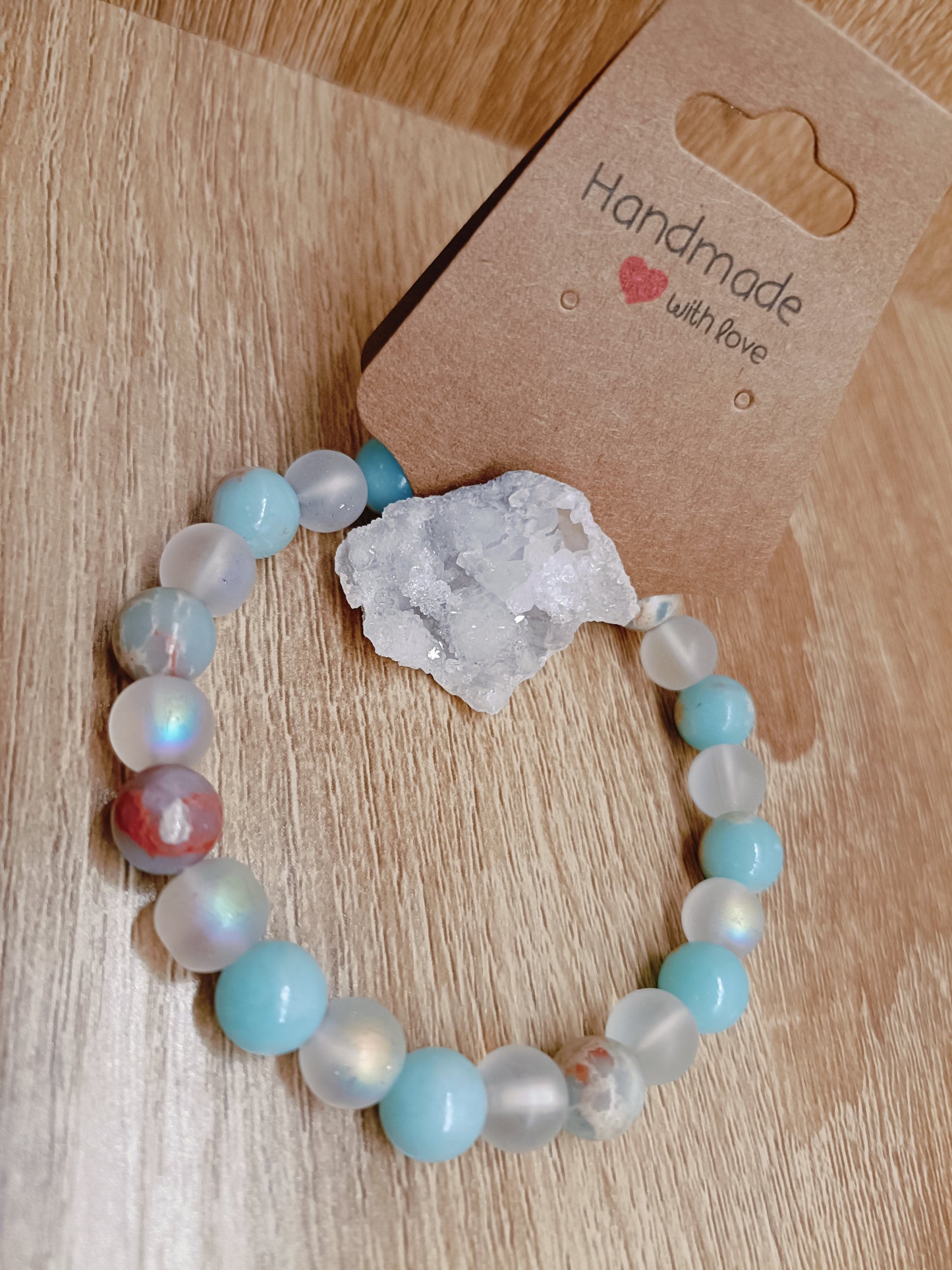 Bracelet sédiments océaniques et quartz halo avec géode naturelle