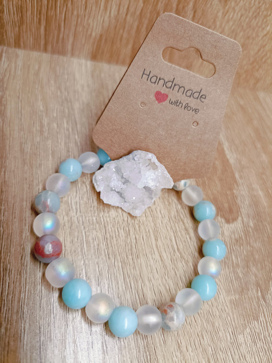 Bracelet sédiments océaniques et quartz halo avec géode naturelle
