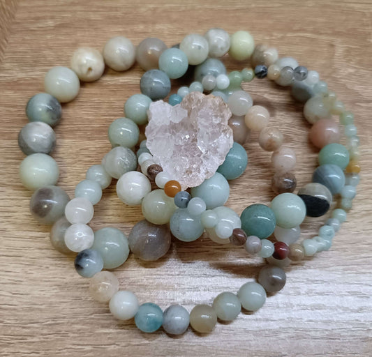 Bracelet en amazonite naturelle (lot de 4) avec pièce de géode naturelle
