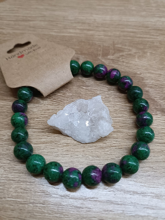 Bracelet épidote vert et violet vibrant avec géode