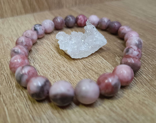 Bracelet en jaspe zèbre rose avec pièce de géode naturelle
